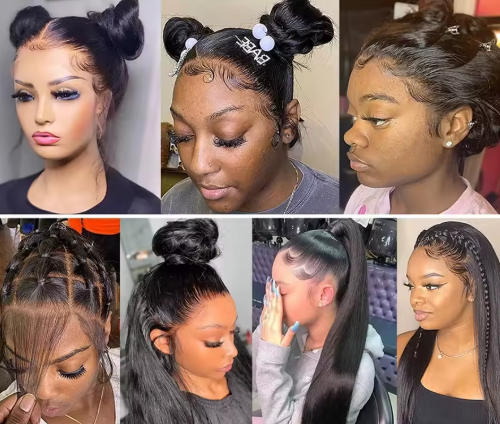 PARRUCCA CAPELLI SINTETICI 180% DENSITA', 13X6 LACE, LISCIO NERO GLUELESS WIG