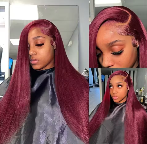 PARRUCCA CAPELLI SINTETICI 180% DENSITA', 13X6 LACE, LISCIO BORDEAUX GLUELESS WIG