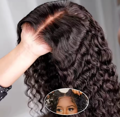 PARRUCCA CAPELLI SINTETICI 200% DENSITA', 6X4 LACE, RICCIO NERO GLUELESS WIG