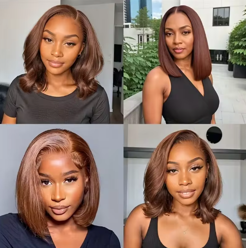 PARRUCCA CAPELLI SINTETICI 200% DENSITA', 13X4 LACE, LISCIA CASTANO GLUELESS WIG