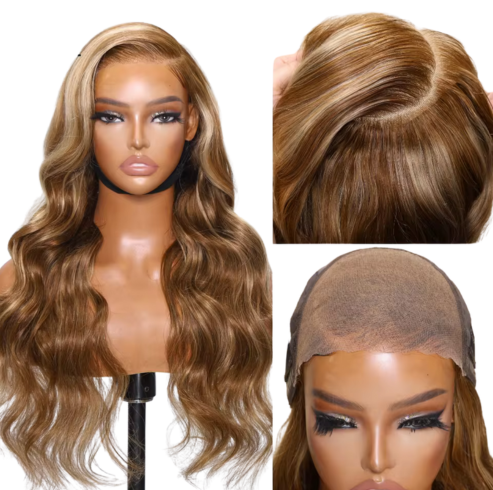 PARRUCCA CAPELLI SINTETICI 180% DENSITA', 7x5 LACE, WAVES CASTANO GLUELESS WIG
