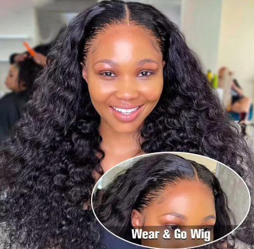 PARRUCCA CAPELLI SINTETICI 200% DENSITA', 6X4 LACE, RICCIO NERO GLUELESS WIG