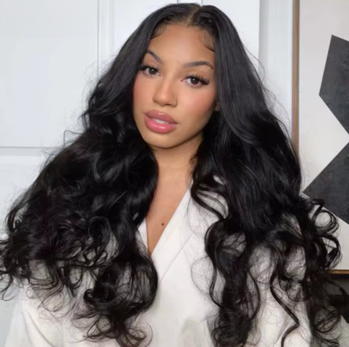 PARRUCCA CAPELLI SINTETICI 180% DENSITA', 5X5 LACE, WAVES NERO GLUELESS WIG